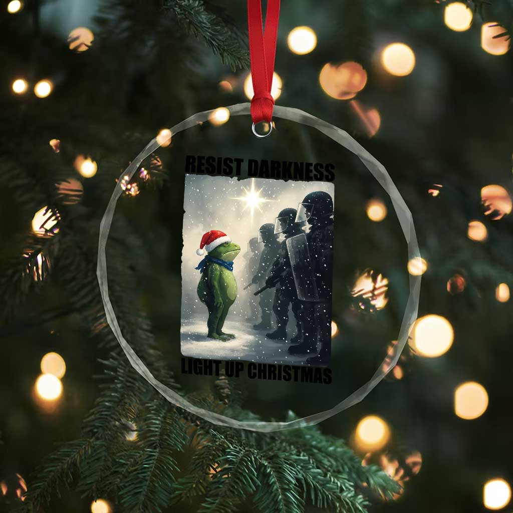 Frogs Resist Christmas Crystal Glass Ornament Funny Portland Protest ICE Activist Meme - Wonder Print Shop