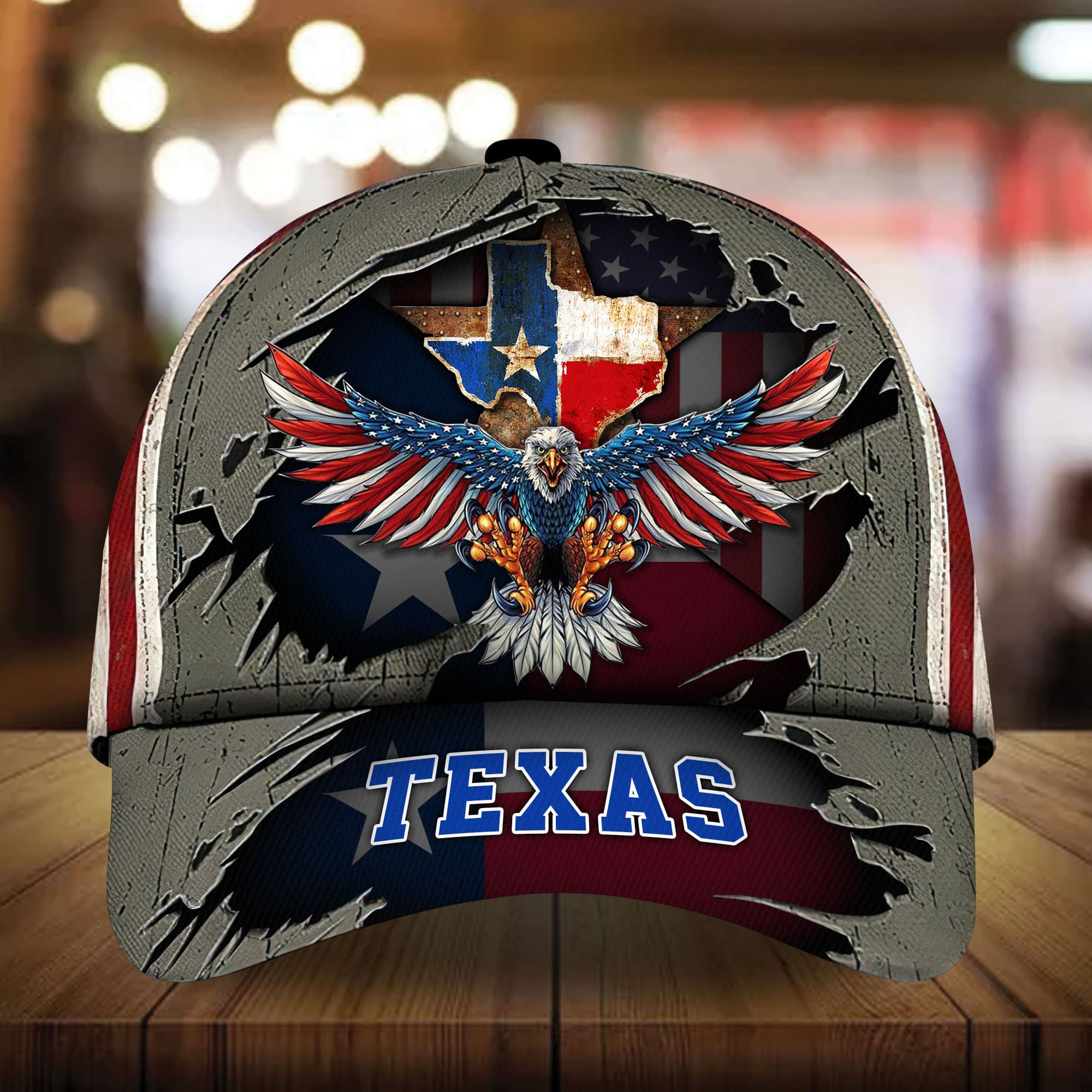 Premium Cracked Texas State, Eagle 3D Hat Personalized