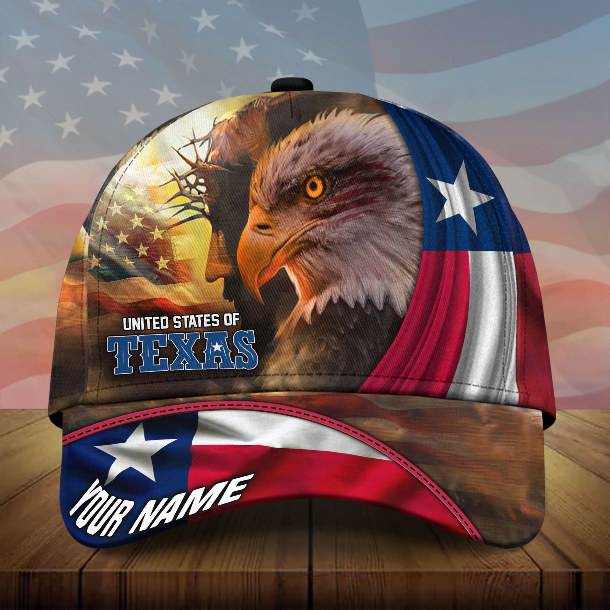 Premium God And Eagle, Texas 3D Hat Printed Personalized