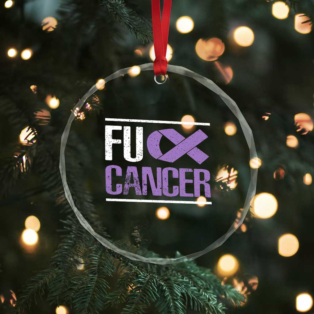 Fuck Cancer Crystal Glass Ornament Funny National Cancer Prevention Month Lavender Ribbon