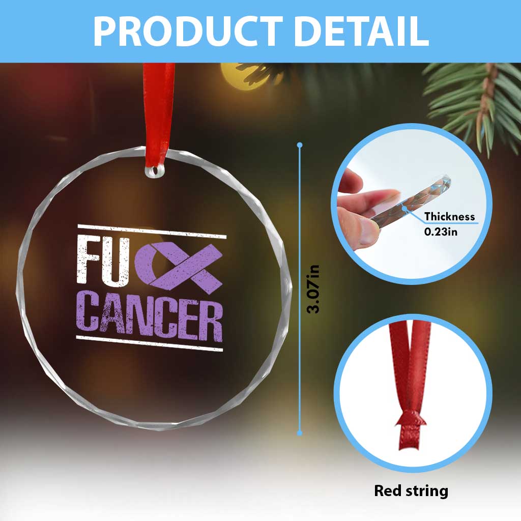 Fuck Cancer Crystal Glass Ornament Funny National Cancer Prevention Month Lavender Ribbon