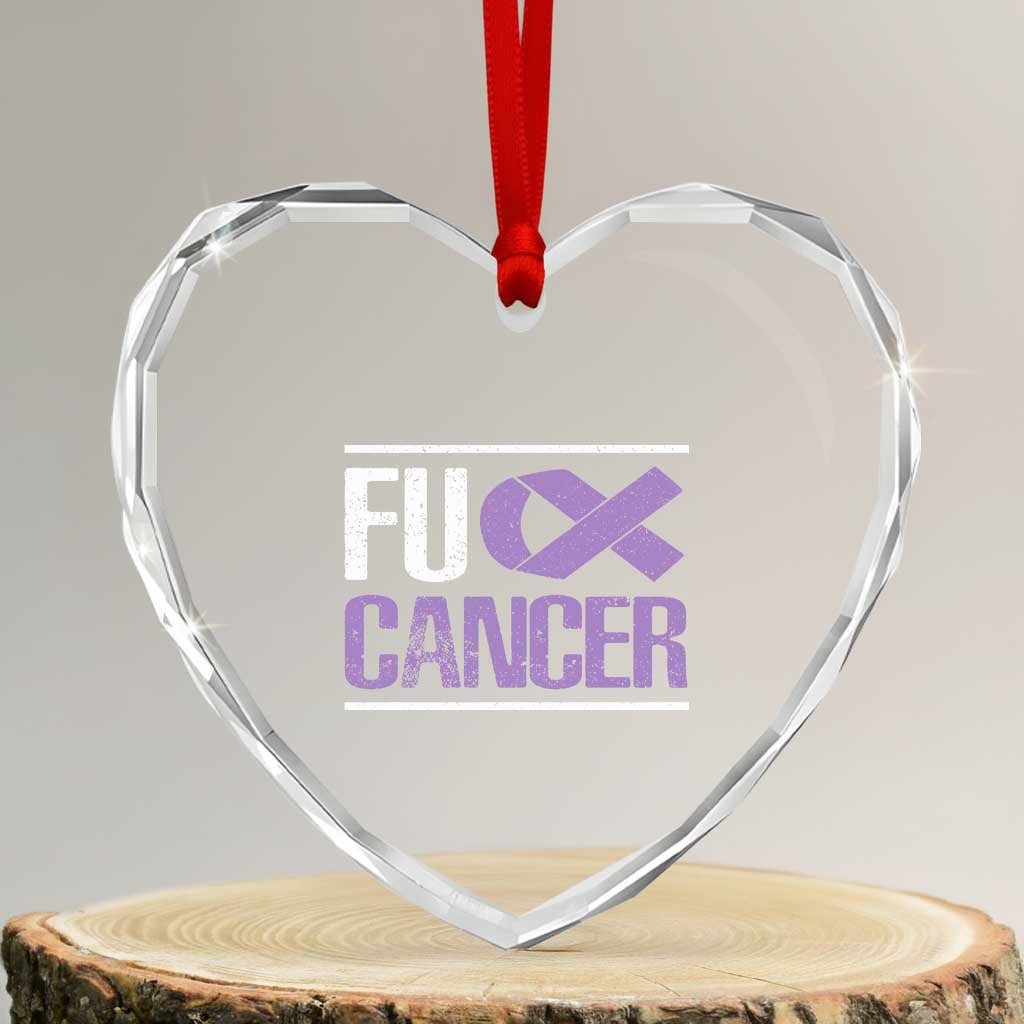 Fuck Cancer Heart Crystal Glass Ornament Funny National Cancer Prevention Month Lavender Ribbon