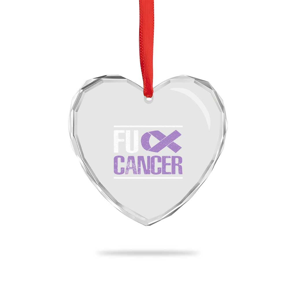 Fuck Cancer Heart Crystal Glass Ornament Funny National Cancer Prevention Month Lavender Ribbon