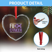 Fuck Cancer Heart Crystal Glass Ornament Funny National Cancer Prevention Month Lavender Ribbon