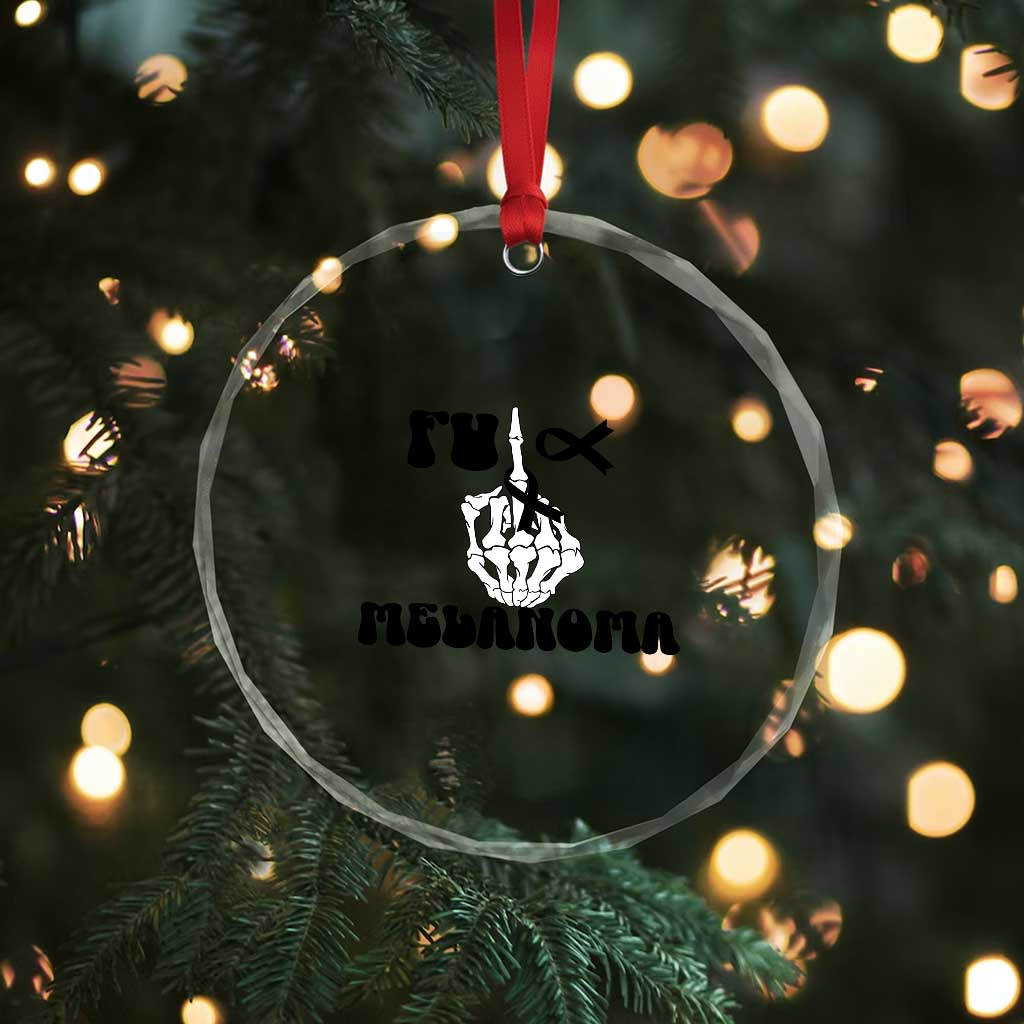 Fuck Melanoma Awareness Crystal Glass Ornament Skeleton Hand Ribbon Warrior Gift