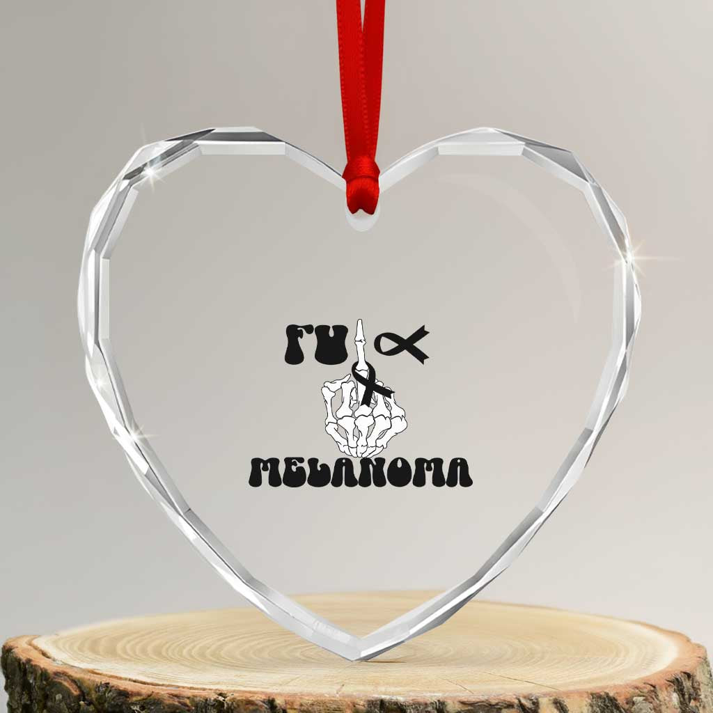 Fuck Melanoma Awareness Heart Crystal Glass Ornament Skeleton Hand Ribbon Warrior Gift
