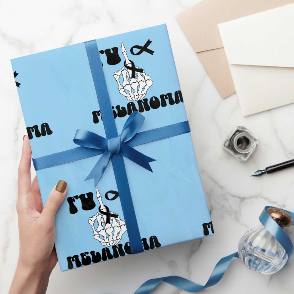 Fuck Melanoma Awareness Wrapping Paper Roll Skeleton Hand Ribbon Warrior Gift