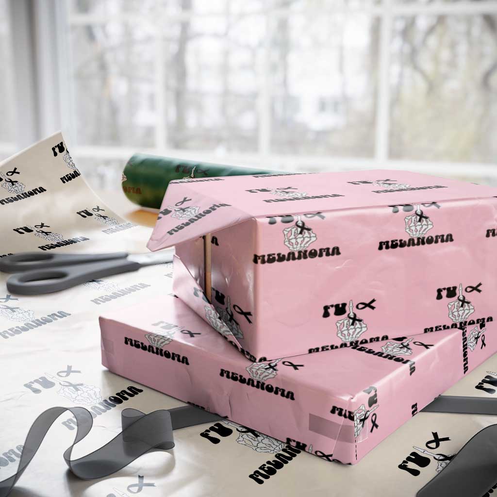 Fuck Melanoma Awareness Wrapping Paper Roll Skeleton Hand Ribbon Warrior Gift