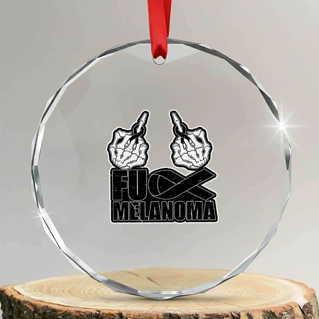 Fuck Melanoma Crystal Glass Ornament Skeleton Hand Black Ribbon Awareness