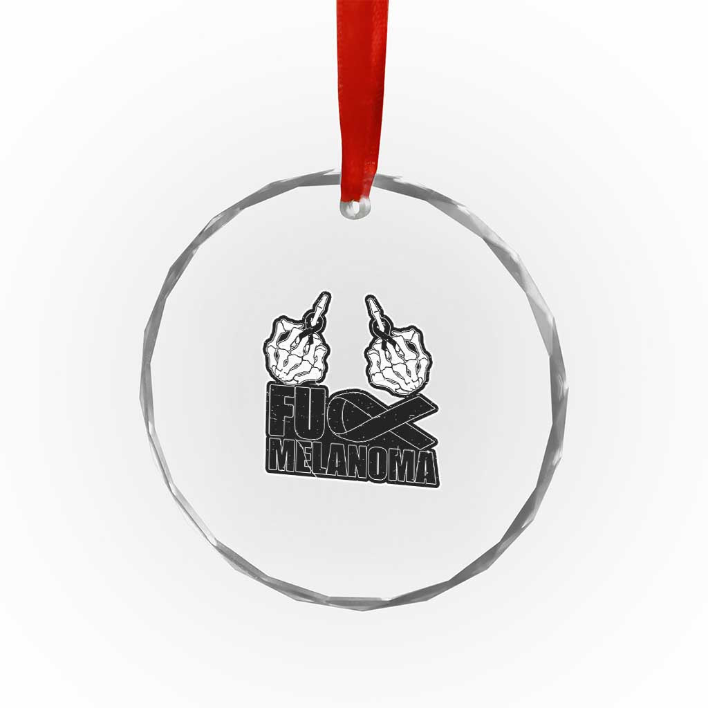 Fuck Melanoma Crystal Glass Ornament Skeleton Hand Black Ribbon Awareness