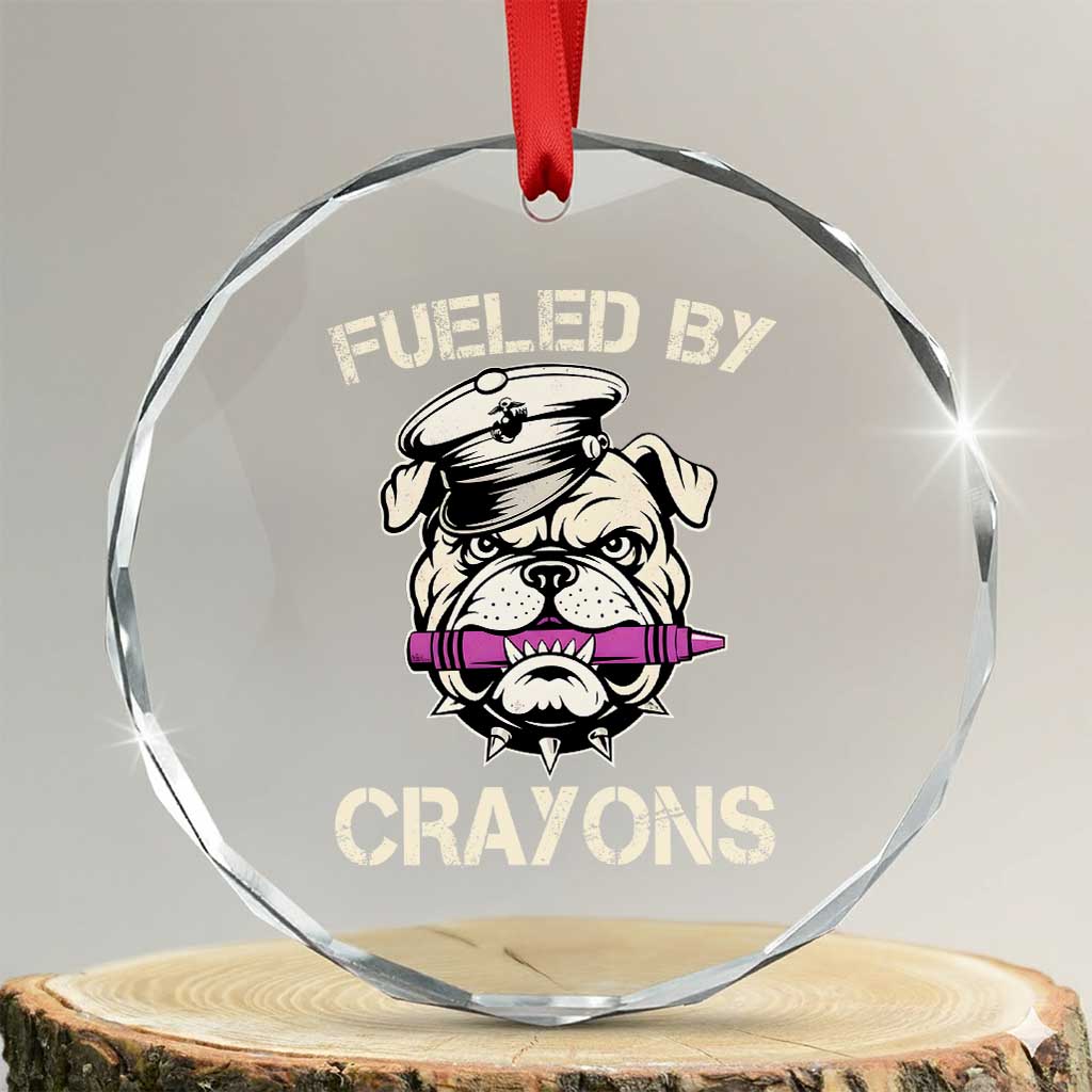 Fueled by Crayons Bulldog Crystal Glass Ornament Funny Military Crayon Eater Gift for Veterans - Wonder Print Shop