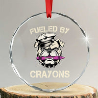 Fueled by Crayons Bulldog Crystal Glass Ornament Funny Military Crayon Eater Gift for Veterans - Wonder Print Shop