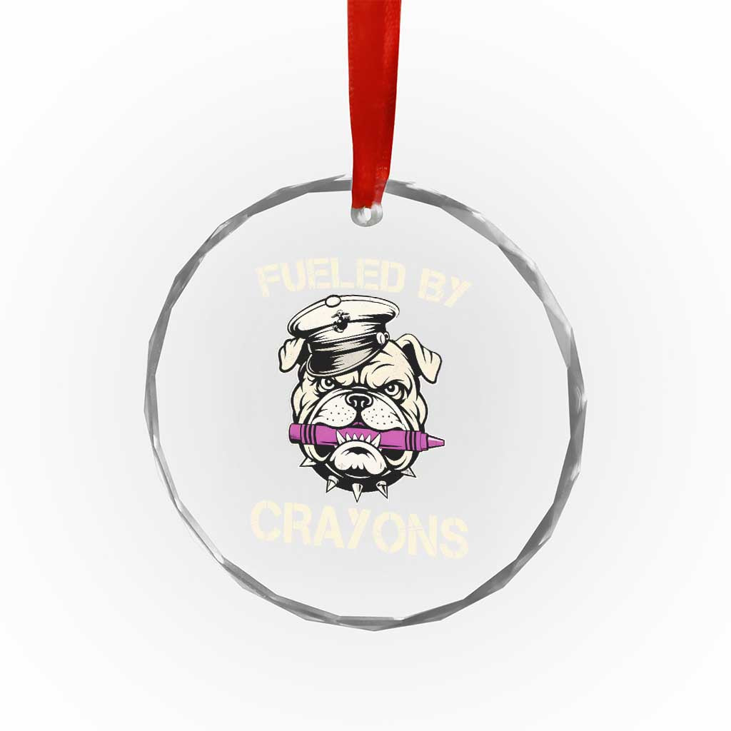 Fueled by Crayons Bulldog Crystal Glass Ornament Funny Military Crayon Eater Gift for Veterans - Wonder Print Shop