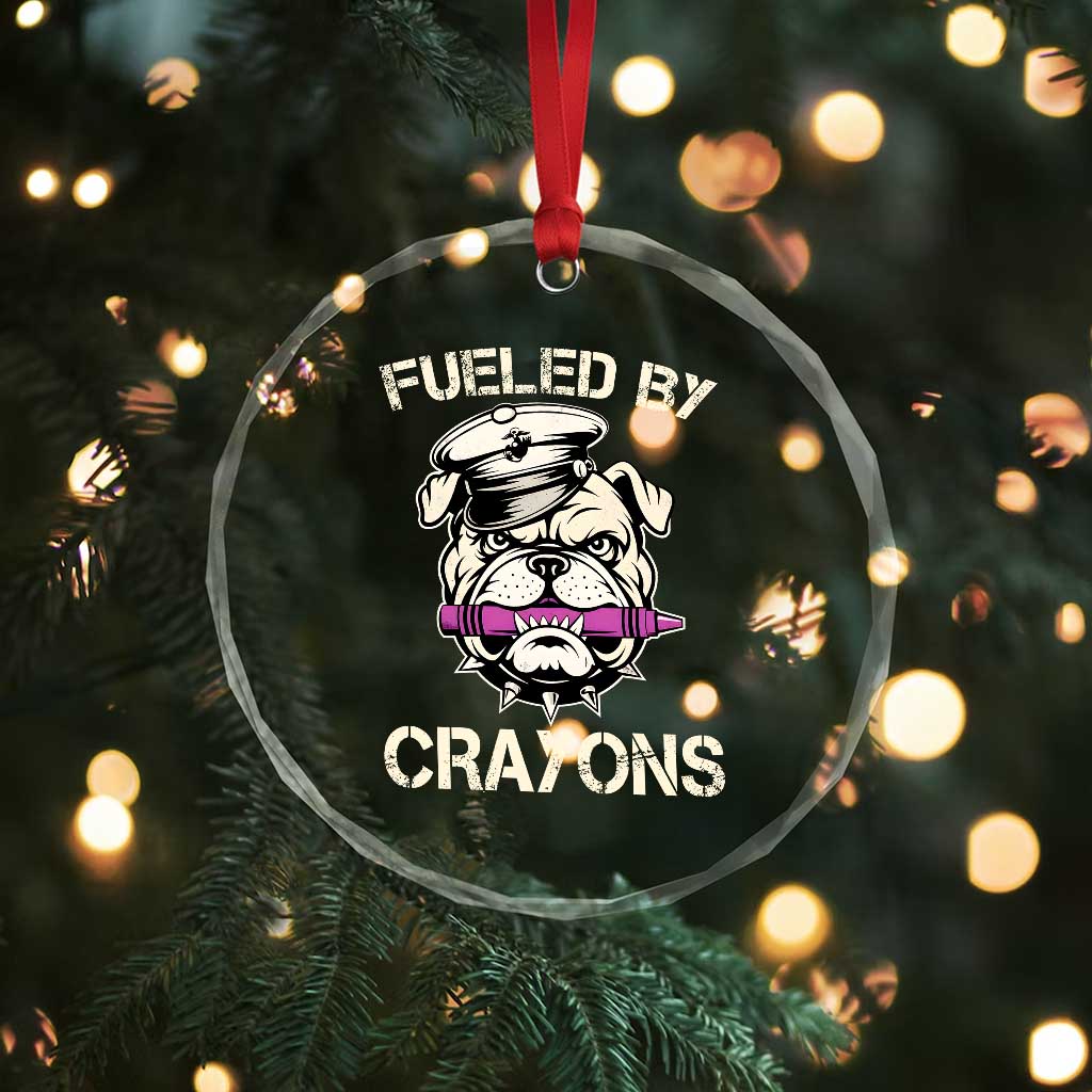 Fueled by Crayons Bulldog Crystal Glass Ornament Funny Military Crayon Eater Gift for Veterans - Wonder Print Shop