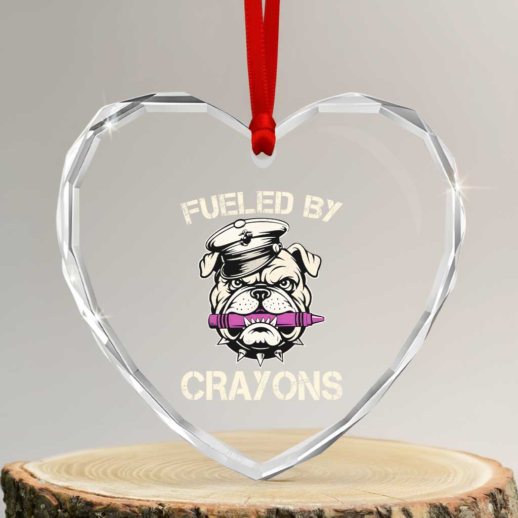 Fueled by Crayons Bulldog Heart Crystal Glass Ornament Funny Military Crayon Eater Gift for Veterans - Wonder Print Shop