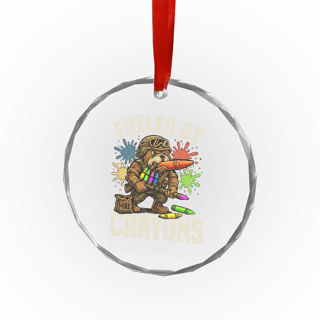 Fueled by Crayons Bulldog Soldier Crystal Glass Ornament Funny Combat Veteran Crayon Launcher - Wonder Print Shop