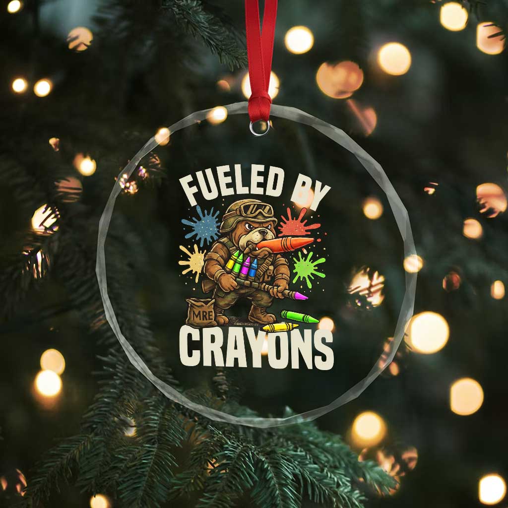 Fueled by Crayons Bulldog Soldier Crystal Glass Ornament Funny Combat Veteran Crayon Launcher - Wonder Print Shop