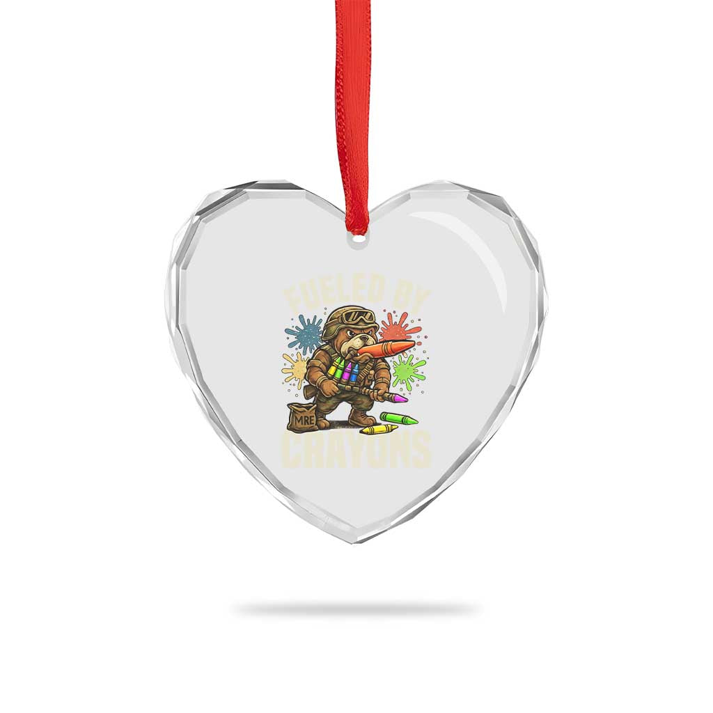 Fueled by Crayons Bulldog Soldier Heart Crystal Glass Ornament Funny Combat Veteran Crayon Launcher - Wonder Print Shop