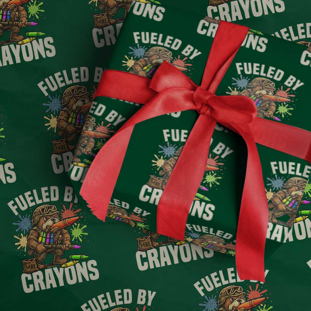 Fueled by Crayons Bulldog Soldier Wrapping Paper Roll Funny Combat Veteran Crayon Launcher - Wonder Print Shop