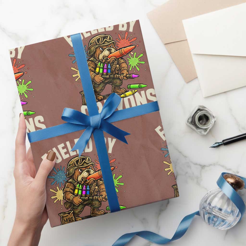 Fueled by Crayons Bulldog Soldier Wrapping Paper Roll Funny Combat Veteran Crayon Launcher - Wonder Print Shop