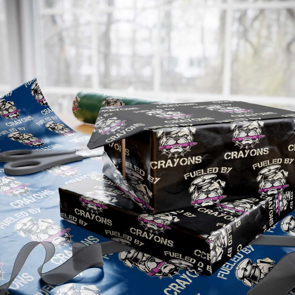 Fueled by Crayons Bulldog Wrapping Paper Roll Funny Military Crayon Eater Gift for Veterans - Wonder Print Shop