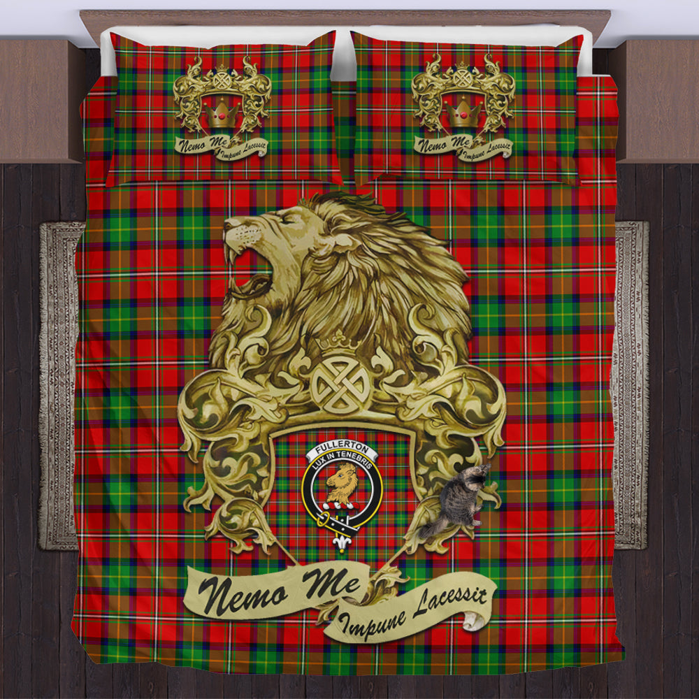 fullerton-tartan-bedding-set-motto-nemo-me-impune-lacessit-with-vintage-lion-family-crest-tartan-plaid-duvet-cover-scottish-tartan-plaid-comforter-vintage-style