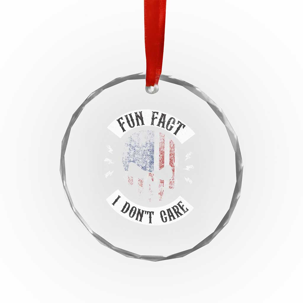 Fun Fact I Dont Care Crystal Glass Ornament Retro US Flag Skull Skeleton Funny Saying Quote