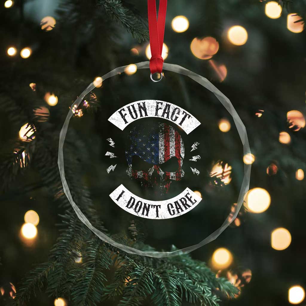 Fun Fact I Dont Care Crystal Glass Ornament Retro US Flag Skull Skeleton Funny Saying Quote