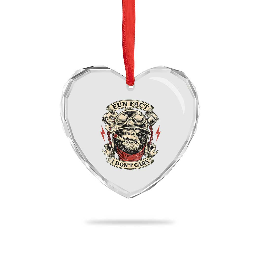 Fun Fact I Dont Care Heart Crystal Glass Ornament Funny Smoking Gorilla Sarcastic - Wonder Print Shop