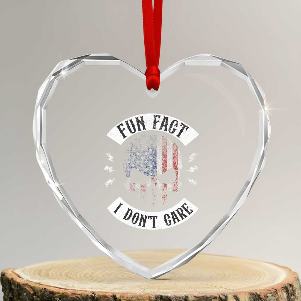 Fun Fact I Dont Care Heart Crystal Glass Ornament Retro US Flag Skull Skeleton Funny Saying Quote