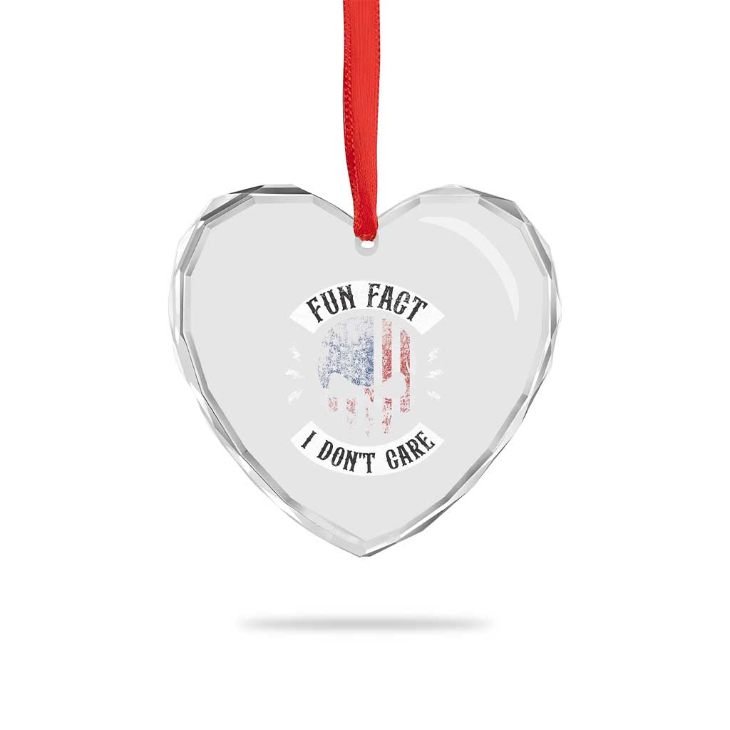 Fun Fact I Dont Care Heart Crystal Glass Ornament Retro US Flag Skull Skeleton Funny Saying Quote