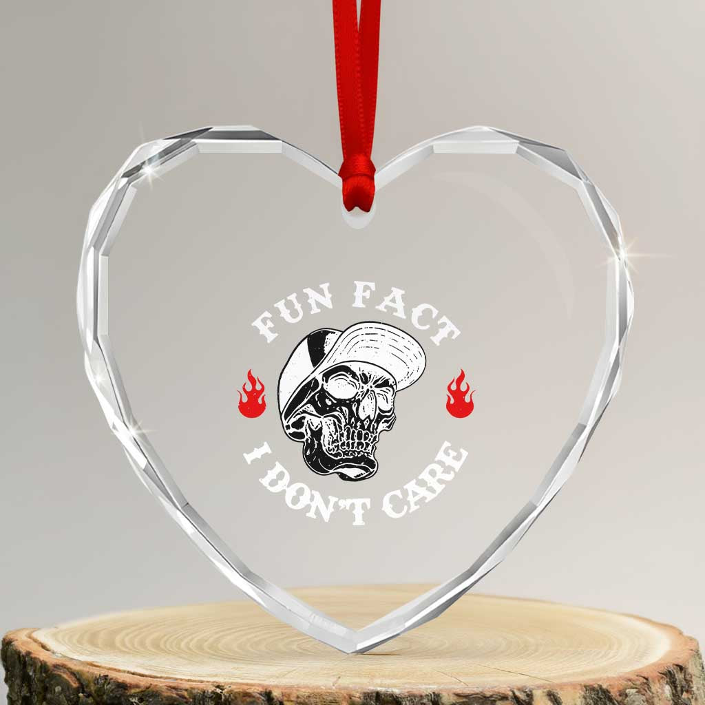 Fun Fact I Don’t Care Skull Heart Crystal Glass Ornament Edgy Sarcastic Attitude - Wonder Print Shop