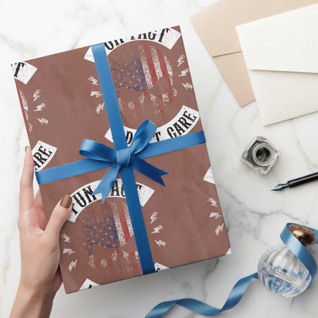 Fun Fact I Dont Care Wrapping Paper Roll Retro US Flag Skull Skeleton Funny Saying Quote