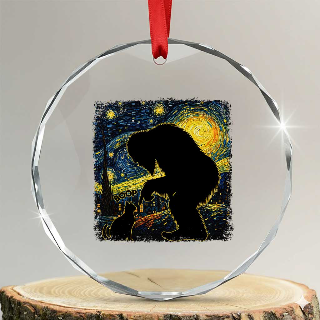 Fun Hand Boop Nose Bigfoot Cat Crystal Glass Ornament Sasquatch Starry Night Van Gogh