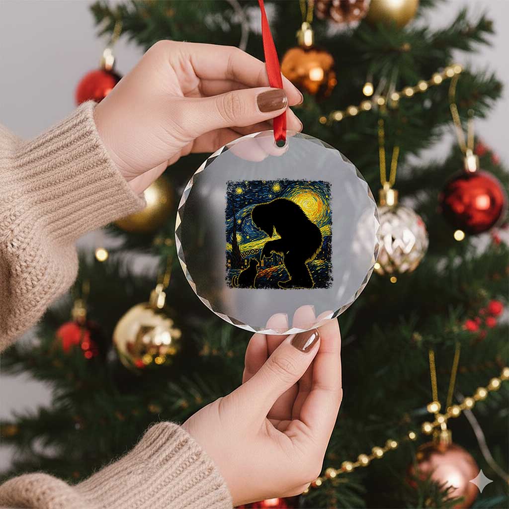 Fun Hand Boop Nose Bigfoot Cat Crystal Glass Ornament Sasquatch Starry Night Van Gogh