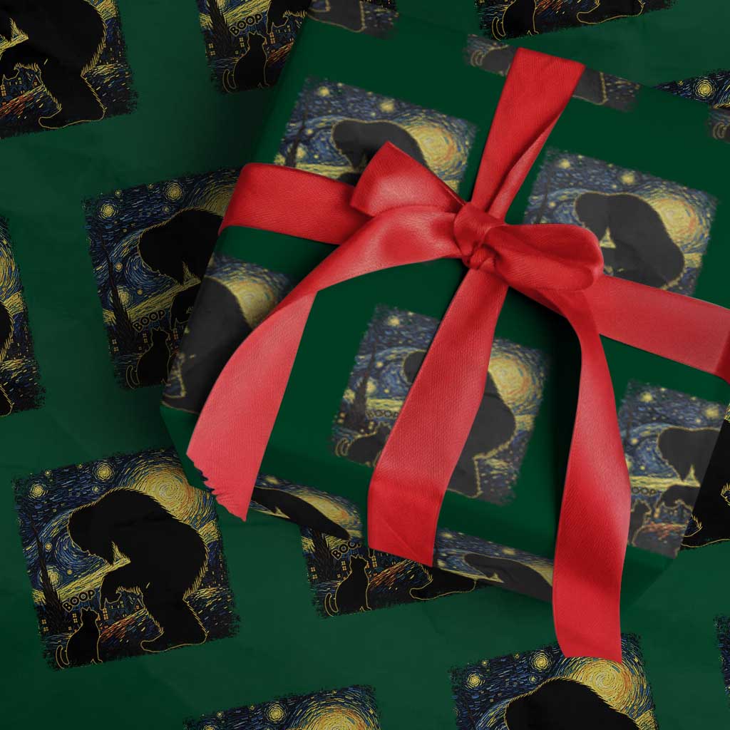 Fun Hand Boop Nose Bigfoot Cat Wrapping Paper Roll Sasquatch Starry Night Van Gogh