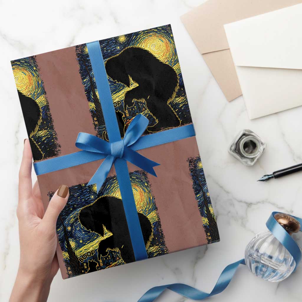 Fun Hand Boop Nose Bigfoot Cat Wrapping Paper Roll Sasquatch Starry Night Van Gogh
