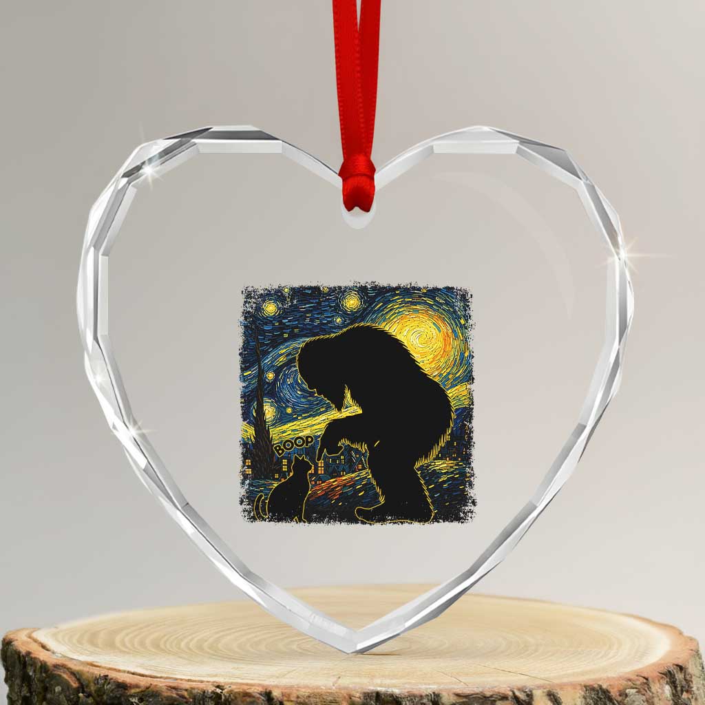 Fun Hand Boop Nose Bigfoot Cat Heart Crystal Glass Ornament Sasquatch Starry Night Van Gogh