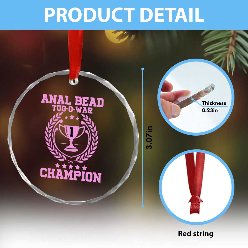 Funny #1 Anal Bead Tug O War Champion Crystal Glass Ornament Pink Adult Humor Cringe TS11