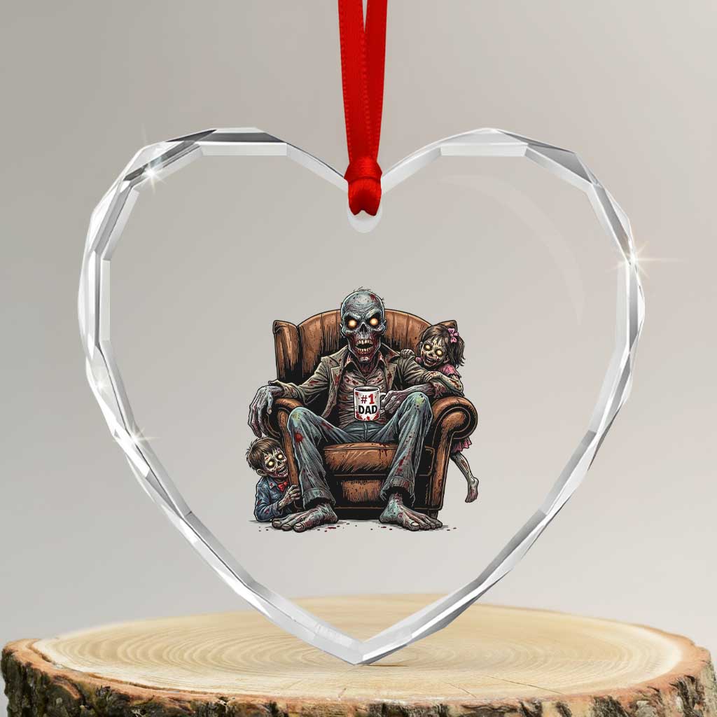 Funny #1 Dad Zombie Horror Heart Crystal Glass Ornament Halloween Family Father Gift
