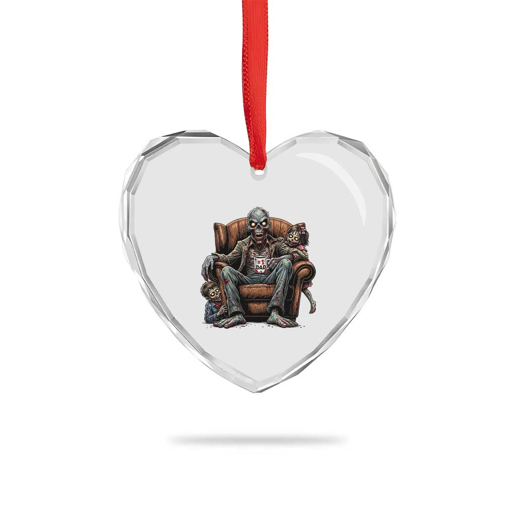 Funny #1 Dad Zombie Horror Heart Crystal Glass Ornament Halloween Family Father Gift