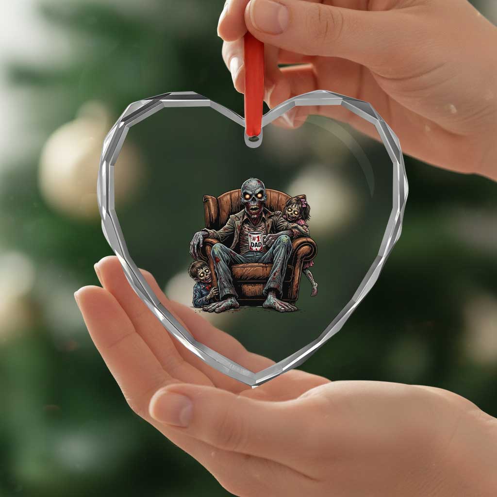 Funny #1 Dad Zombie Horror Heart Crystal Glass Ornament Halloween Family Father Gift
