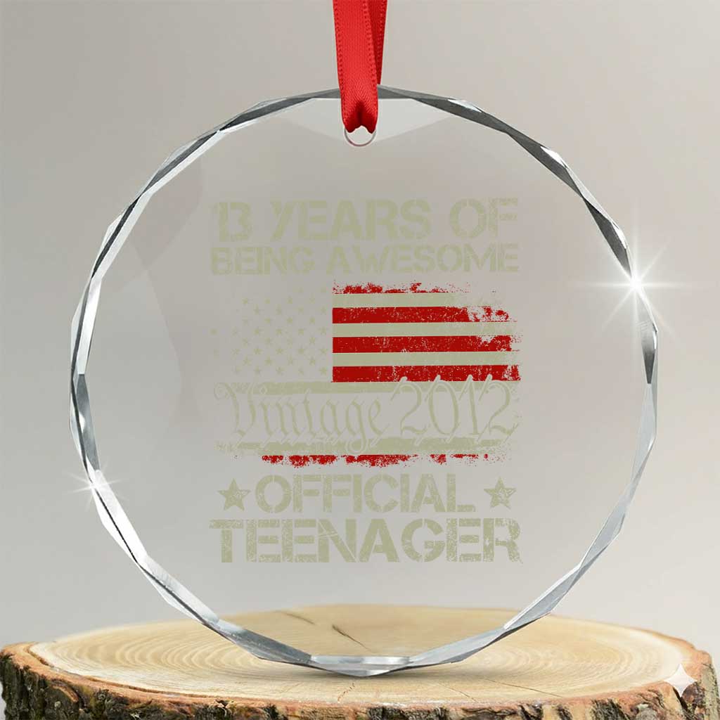 Funny 13th Birthday Crystal Glass Ornament Vintage 2012 Official Teenager 13 Years Of Being Awesome USA Flag - Wonder Print Shop