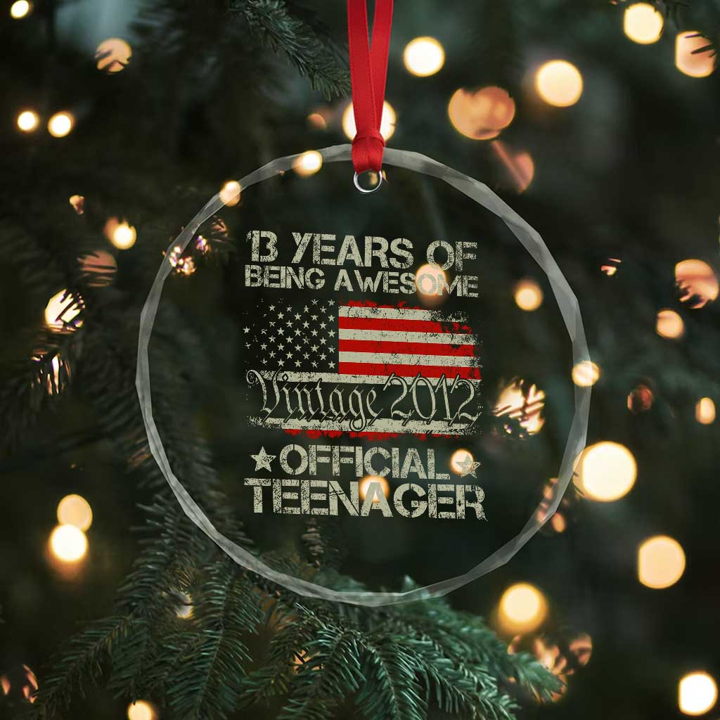Funny 13th Birthday Crystal Glass Ornament Vintage 2012 Official Teenager 13 Years Of Being Awesome USA Flag - Wonder Print Shop