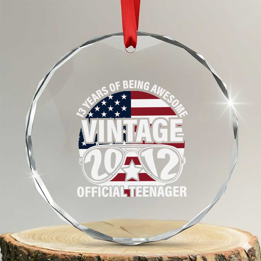 Funny 13th Birthday Crystal Glass Ornament Vintage 2012 Official Teenager 13 Years Of Being Awesome USA Flag Sunglasses - Wonder Print Shop