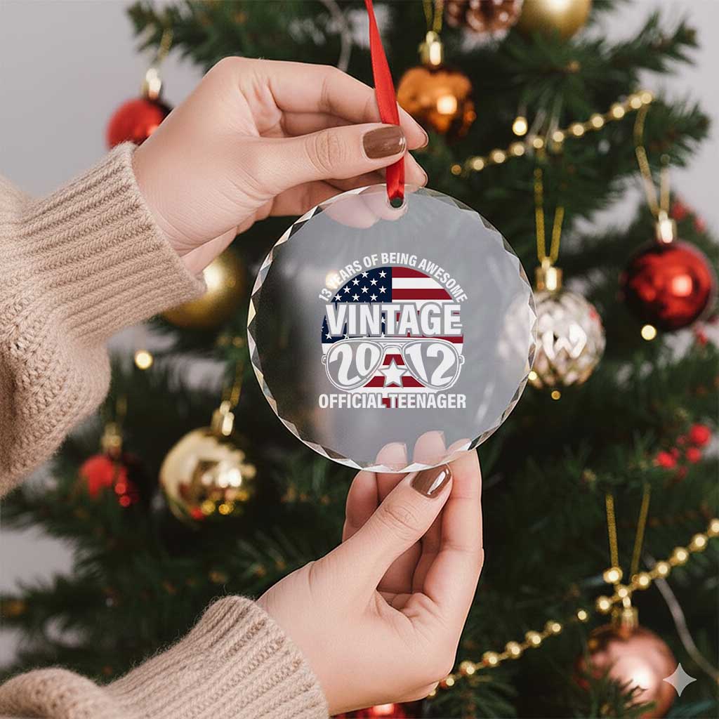 Funny 13th Birthday Crystal Glass Ornament Vintage 2012 Official Teenager 13 Years Of Being Awesome USA Flag Sunglasses - Wonder Print Shop