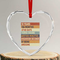 Funny 13th Birthday Heart Crystal Glass Ornament 13 Years 156 Months 4748 Days Vintage Retro - Wonder Print Shop