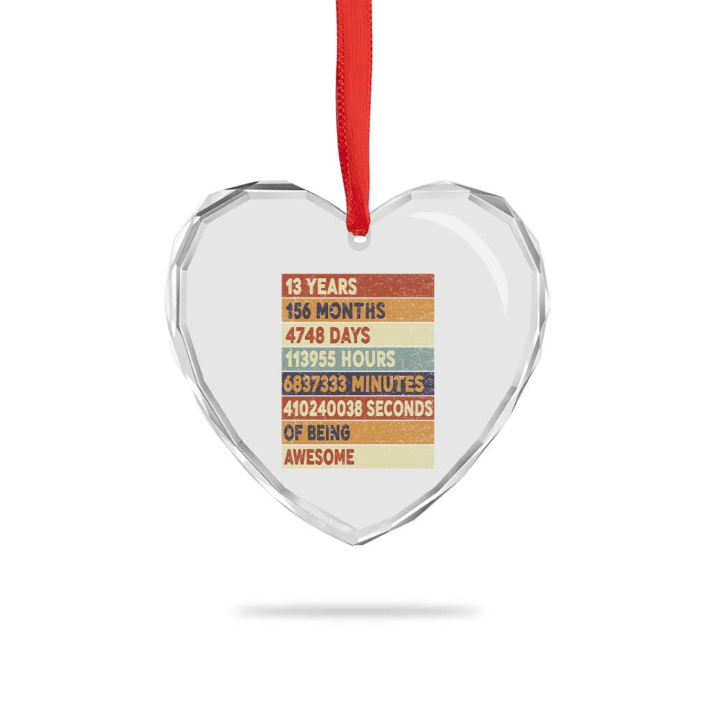 Funny 13th Birthday Heart Crystal Glass Ornament 13 Years 156 Months 4748 Days Vintage Retro - Wonder Print Shop