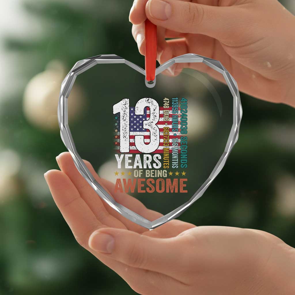 Funny 13th Birthday Heart Crystal Glass Ornament 13 Years 156 Months Of Being Awesome American Flag - Wonder Print Shop