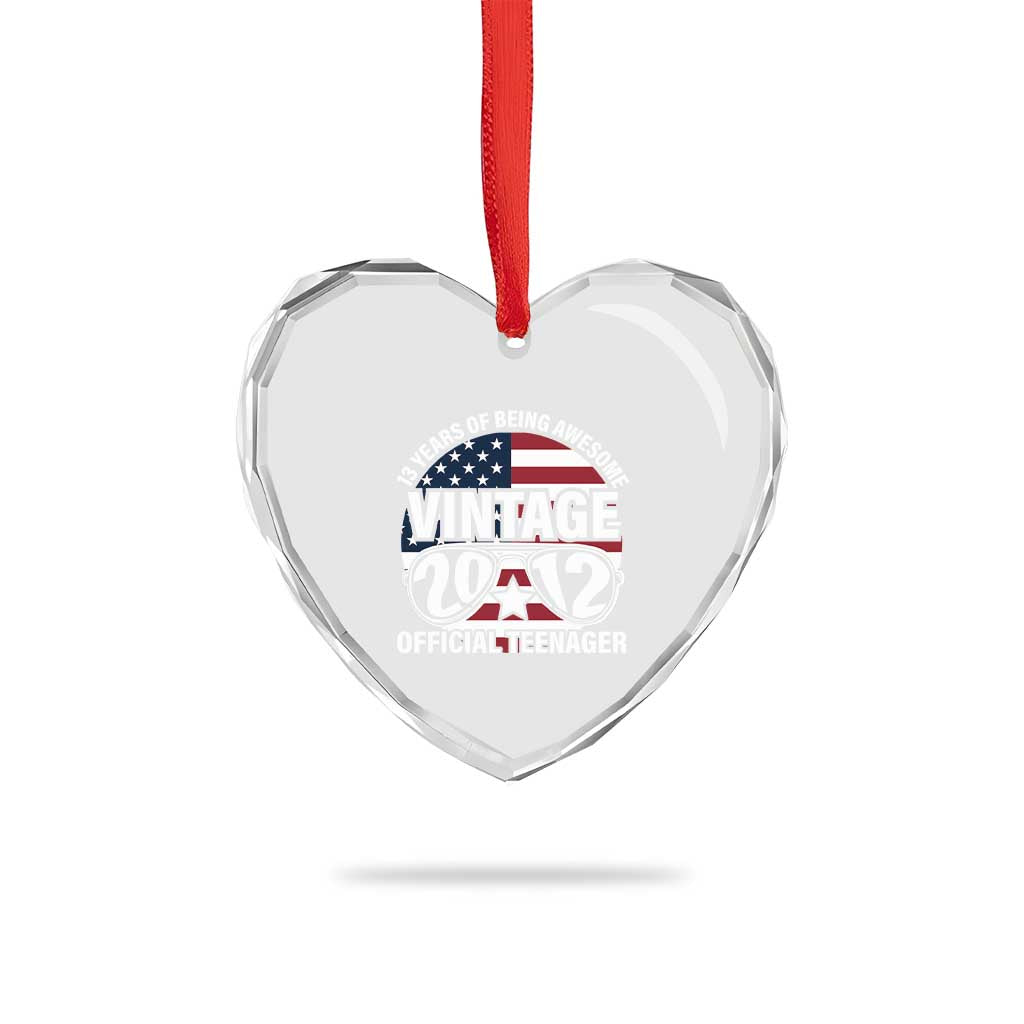 Funny 13th Birthday Heart Crystal Glass Ornament Vintage 2012 Official Teenager 13 Years Of Being Awesome USA Flag Sunglasses - Wonder Print Shop